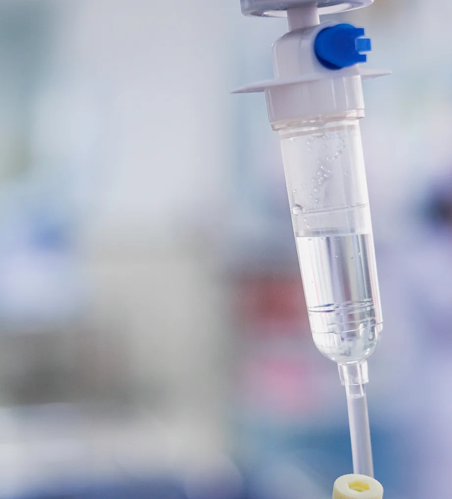 Close-up of a stem cell IV drip at iCRYO Avon